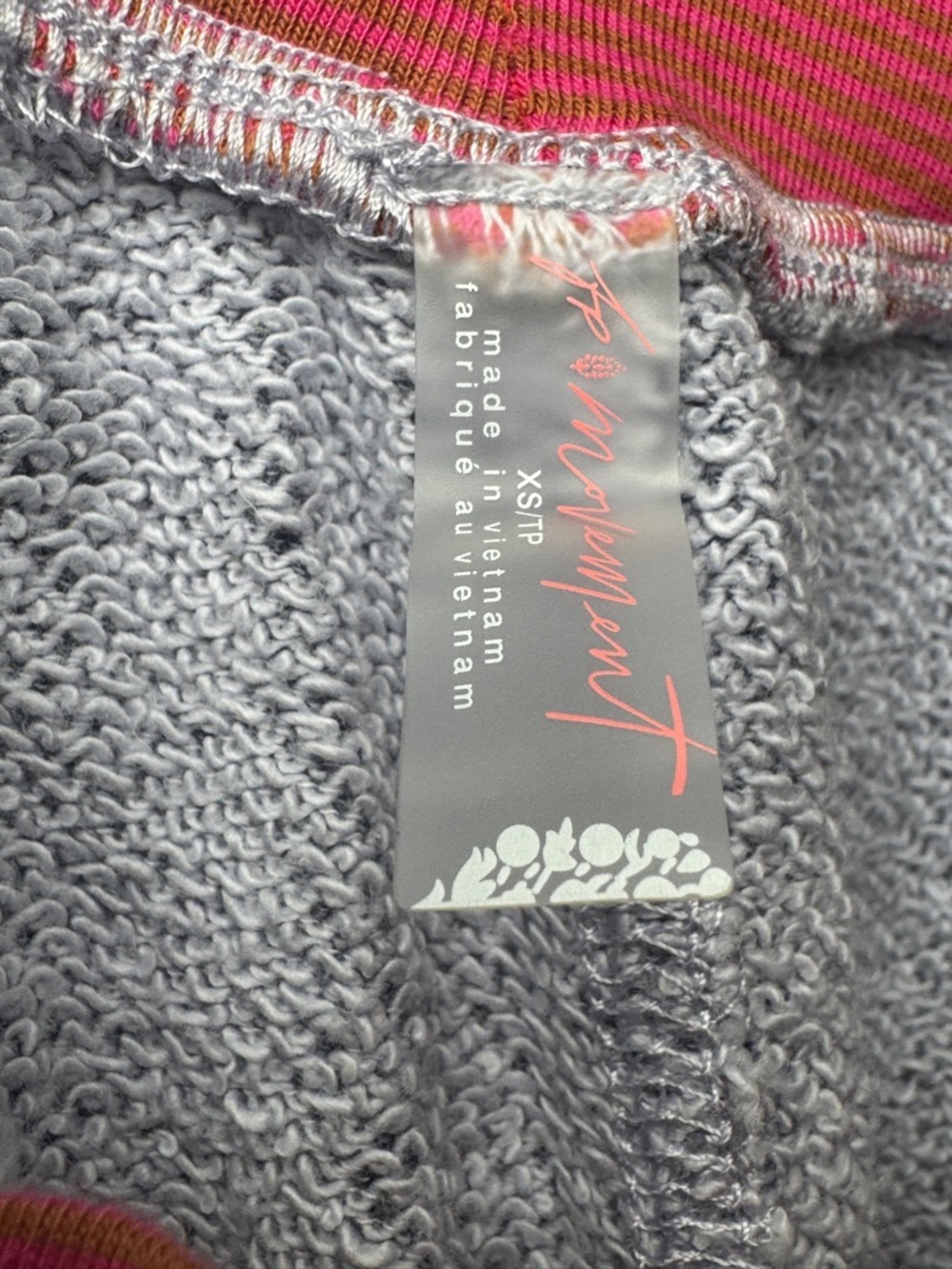 Free People Heathered BlueJoggers with Pink/Brown Striped Waistband & Cuffs - Picture 4 of 4